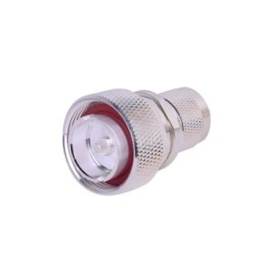 adaptador en línea de conector din 7 16 macho a n macho, plata / plata / teflón.