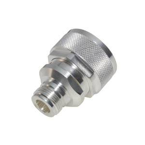 adaptador en línea de conector din 7 16 macho a n hembra, plata/ plata/ teflón.