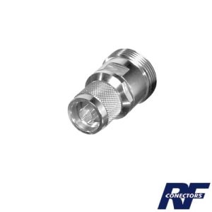 adaptador en línea, de conector din 7 16 hembra a n macho, plata/ plata/ teflón.