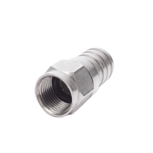 conector f macho, 75 ohm, plegable para cable rg 6/u sin pin, niquel/polietileno.