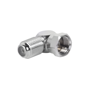 adaptador en Ángulo recto para 75 ohm, de f macho a f hembra, níquel/ níquel/ polietileno.