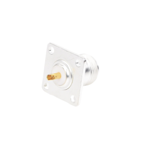 conector n hembra para montaje frontal en panel con 4 perforaciones a 18 mm, plata/ oro/ teflón.