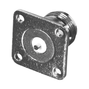 conector n hembra de montaje en panel frontal de 4 perforaciones a 18 mm. con contacto ranurado, bronce blanco/ oro/ teflón.