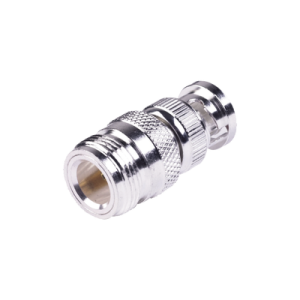 adaptador en linea para 50 ohm, de conector n hembra a bnc macho, plata /oro /teflón.