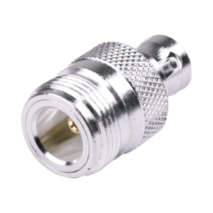 adaptador en línea, de conector n hembra a bnc hembra, plata/ oro/ teflón.