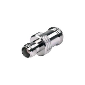 adaptador en línea de conector tnc hembra a n hembra, níquel/ oro/ teflón.