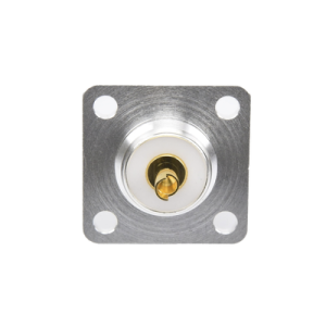 conector uhf hembra (so 239) para montaje de chasis con 4 hoyos a 18 mm, terminal soldable, plata/ oro/ teflón.