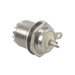 conector uhf hembra (so 239) en línea, montaje frontal en d plano, níquel/ plata/ teflón.