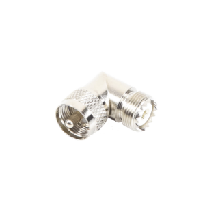 adaptador en Ángulo recto, de conector uhf macho (pl 259) a uhf hembra (so 239), níquel/ oro/ delrin.
