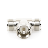adaptador en forma t, de conector uhf macho (pl 259) a doble uhf hembra (so 239), níquel/ plata/ delrin.