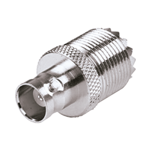 adaptador en linea para 50 ohm, conector uhf hembra (so 239) a bnc hembra, níquel/ plata/ delrin.