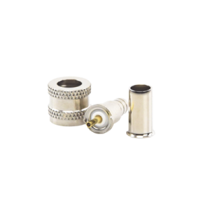 conector mini uhf macho, 50 ohm, de anillo plegable para cables rg 58/u, rg 142/u, niquel/oro/delrin.