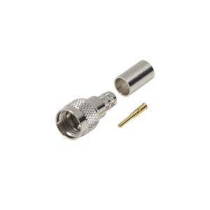 conector mini uhf macho, 50 ohm de anillo plegable para lmr 240, rg 8/x, 9258, niquel/ oro/ delrin.