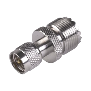 adaptador en línea de conector mini uhf macho a uhf hembra (so 239), níquel/ oro/ teflón.