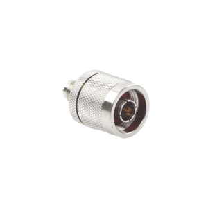 adaptador en línea, de conector mini uhf hembra a n macho, níquel/ oro/ teflón.