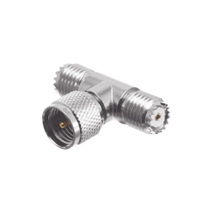 adaptador en t de conector mini uhf macho a doble mini uhf hembra, níquel/ plata/ teflón.