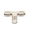 adaptador en t, de conector mini uhf hembra a doble mini uhf hembra, níquel/ plata/ teflón.
