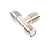 adaptador en t, de conector mini uhf hembra a doble mini uhf hembra, níquel/ plata/ teflón.