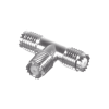adaptador en t, de conector mini uhf hembra a doble mini uhf hembra, níquel/ plata/ teflón.