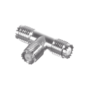 adaptador en t, de conector mini uhf hembra a doble mini uhf hembra, níquel/ plata/ teflón.