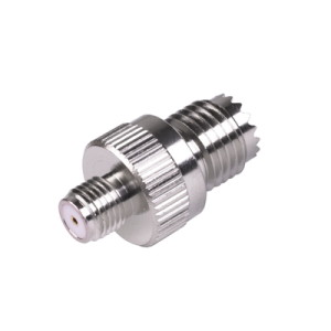 adaptador en línea de conector mini uhf hembra a sma hembra, níquel/ oro/ teflón.