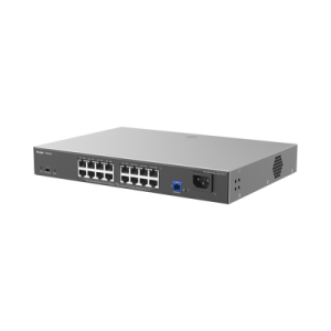 e lighten onu / switch poe+ hibrido, capa 2 con un puerto pon 1g sc/upc y 16 puertos ethernet poe+ 1g hasta 240 watts y 100 clientes