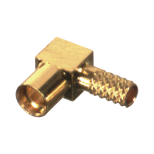 conector mmcx hembra en Ángulo recto de anillo plegable para cable rg 174/u, grupo b, oro/ oro/ teflón.