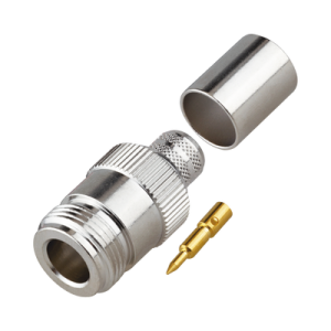 conector n hembra inverso de anillo plegable para cables 9913, rg 8/u, lmr 400, grupo i, níquel/ oro/ teflón.