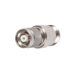 adaptador en línea, de conector tnc macho inverso a n hembra, niquel/ oro/ teflón.