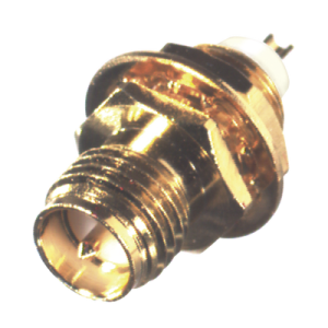 conector sma hembra inverso de montaje frontal en panel, d plano, soldable, oro/ oro/ teflón.