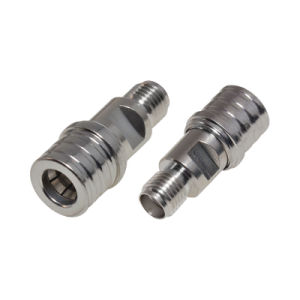 adaptador en línea de bajo pim, de conector qma (quick mate) macho a sma hembra, bronce blanco/ oro/ teflón.