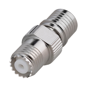adaptador en línea, de conector qma (quick mate) macho a mini uhf hembra, bronce blanco/ oro/ teflón.