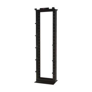 rack de dos postes estándar de 19", numerado, fabricado en aluminio y 45 unidades de rack, profundidad de 457mm, color negro
