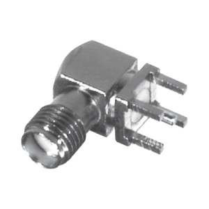 conector sma hembra en Ángulo recto con terminal y 4 patas para montaje pcb, níquel/ oro/ teflón.â€‹