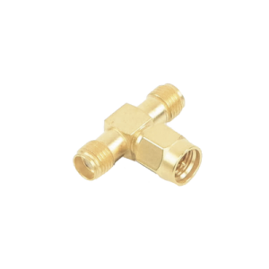 adaptador en t, de conector sma macho a doble sma hembras, oro/ oro/ teflón.