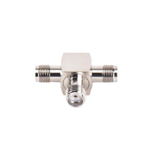 adaptador en forma t, de triple conectores sma hembra, níquel/ oro/ teflón.