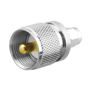 adaptador en línea, de conector sma macho a uhf macho (pl 259), níquel/ oro/ teflón.