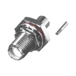 conector sma hembra, hermético, para montaje de panel trasero, en cable semi rígido de 0.047" de diámetro, grupo sr0, oro/ oro/ teflón.