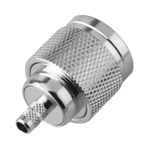 conector n macho de rosca izquierda, anillo plegable para cable rg 58/u, grupo c, níquel/ oro/ teflón.