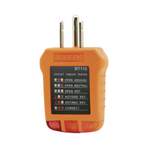 probador de tomacorrientes estándar, con secuencia de luces para indicar un cableado correcto/incorrecto.