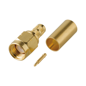conector sma macho de rosca izquierda, anillo plegable para cable rg 58/u, oro/ oro/ teflón.