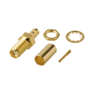 conector sma hembra rosca izquierda para panel, de anillo plegable para lmr 195, grupo c, oro/ oro/ teflón.