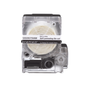 casete de 200 etiquetas autolaminadas de 12.7 x 31.8 mm, para cables de 3.1 a 7 mm de diámetro, Área de impresión color blanco