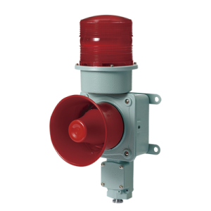 combinación de baliza led color roja con sirena electrónica para aplicaciones de la industria pesada máx.120 db a 120 vca
