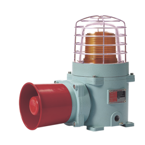 combinación de baliza led color Ámbar con patrón fijo y flasheante con sirena electrónica, máx. 118 db para zonas peligrosas a 120 vca