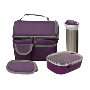 set de 2 lonchera de 9 pulg. incluye un cilindro de acero inoxidable, un recipiente de plÁstico para alimentos
