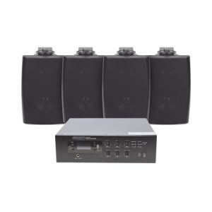 kit de amplificador de 120w para escritorio | 4 altavoces de pared color negro 2.5w 20w | sistema 70/100v