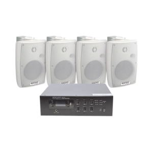 kit de amplificador de 120w para escritorio | 4 altavoces de pared color blanco 2.5w 20w | sistema 70/100v