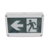 letrero exterior de señalización salida "hombre corriendo"/ alto brillo / uso en pared, lateral o techo / batería de respaldo incluida con hasta 120 minutos de duración