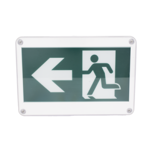letrero exterior de señalización salida "hombre corriendo"/ alto brillo / uso en pared, lateral o techo / batería de respaldo incluida con hasta 120 minutos de duración